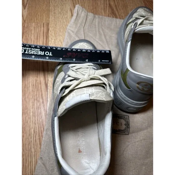 Gucci GG Chunky Monogram Sneakers Men Olive/Grey-Beige Size UK 8 - Picture 11 of 12